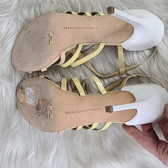 Diane von Furstenberg High Heel Sandals Size 9.5 Beige Patent Leather Sexy Shoes - Picture 5 of 13